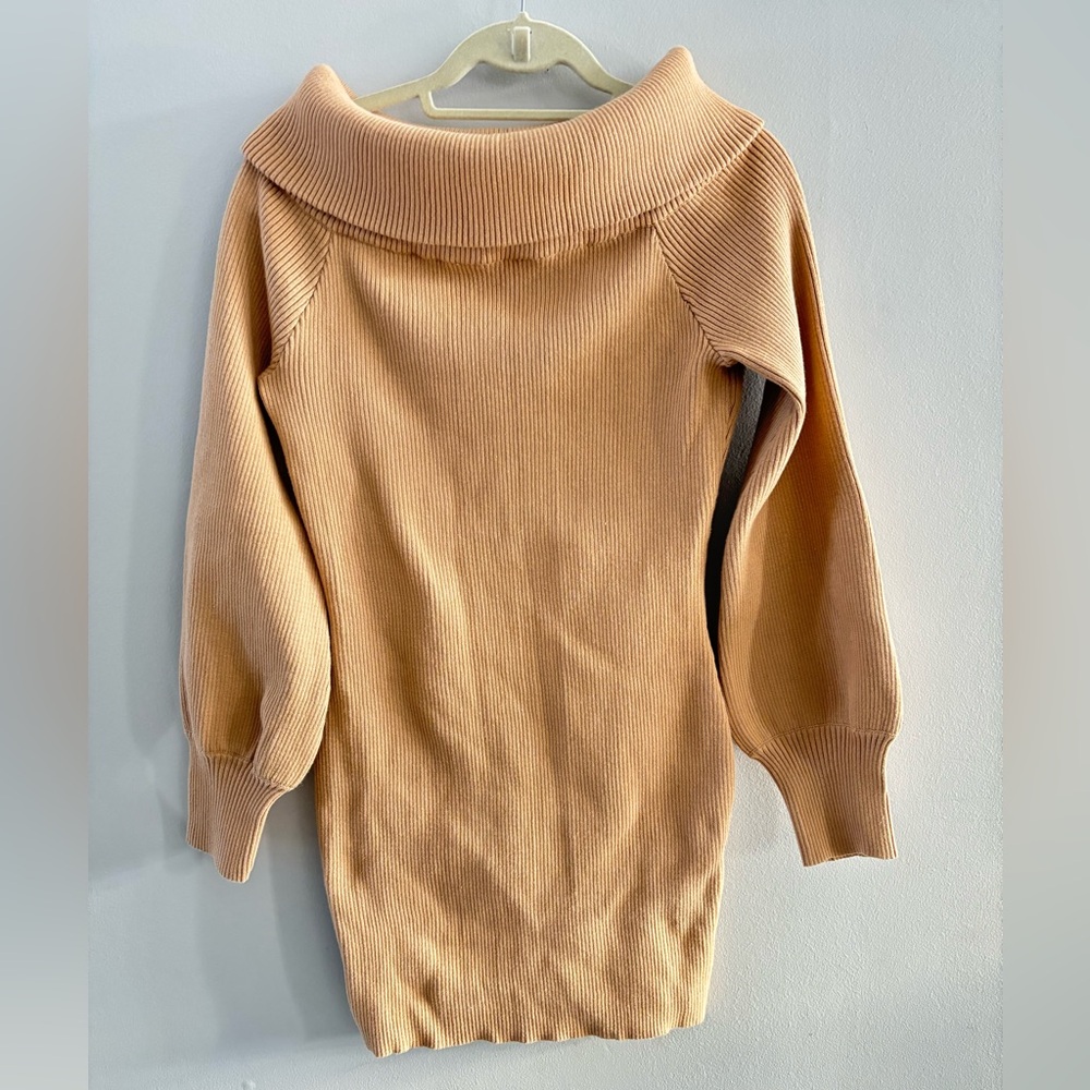 Fashion Nova Cowl Neck Sweater Tan Sweater Dress Bodycon Fitted
